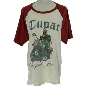 2Pac‎ Graphic Raglan T-Shirt Cream Red California Love 100% Cotton L